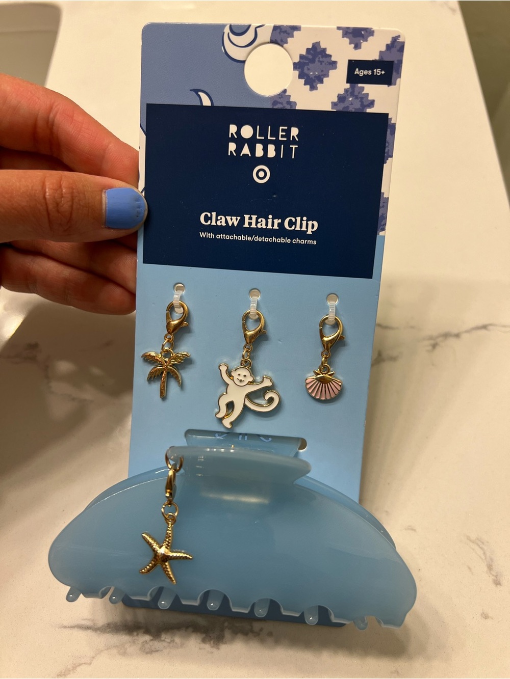 Roller Rabbit Blue Claw Clip + Charms